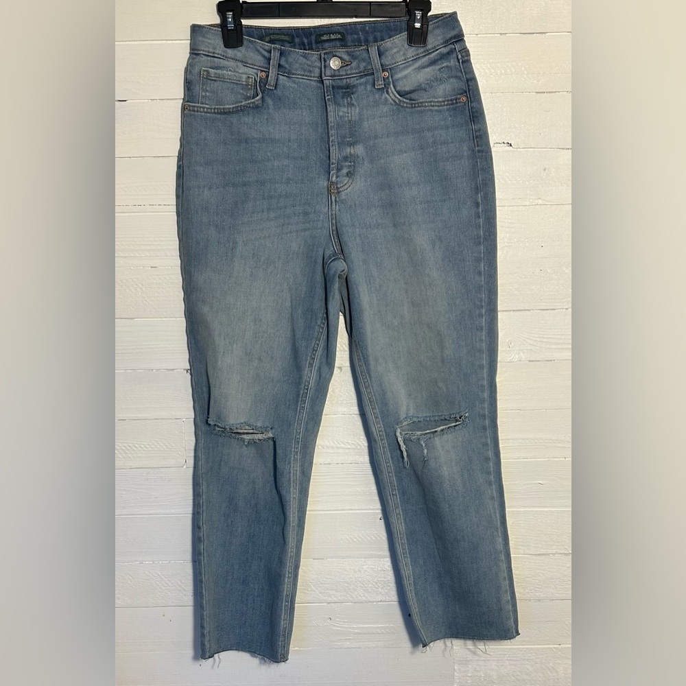 Wild Fable super high rise slim straight women’s jeans, size 10. Distressed blue